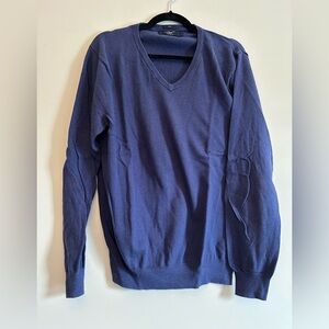 J.Crew Mens Slim Sweater L Cotton Cashmere Thin Knit Navy V-neck Long Sleeve